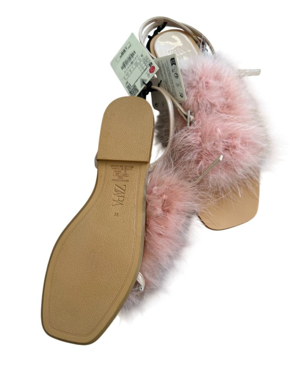 ZARA Pink Feather Sandals Size 38 / 7.5 NEW NWT - Picture 2 of 6